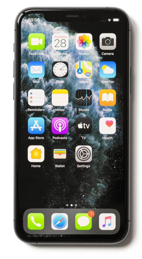 Apple iPhone 11 Pro mobile phones showing locked screen, home screen with icons and back side